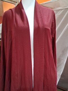 Open-Front Long Cardigan Sweater in Burgundy